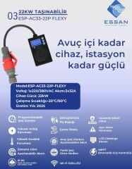 22KW Essan ESP-AC33-22P Flexy Elektrikli Araç Taşınabilir Şarj Cihazı